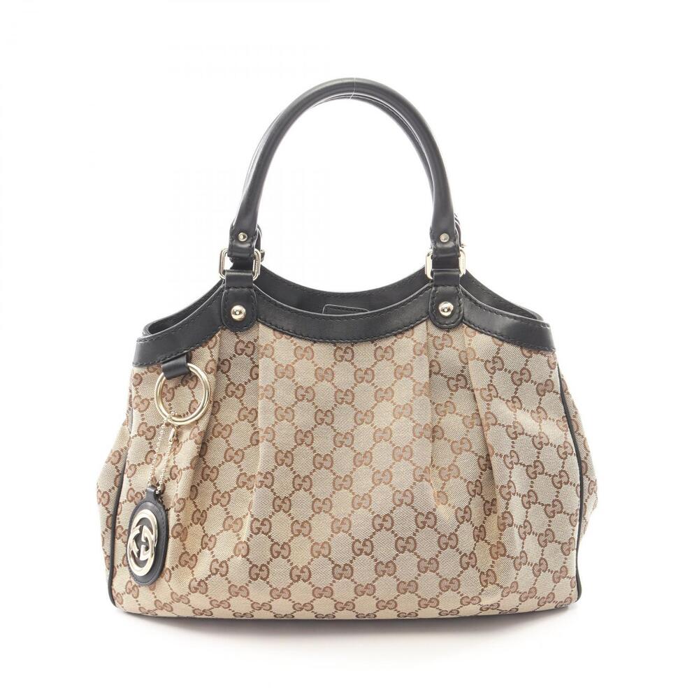 Gucci Sukey GG Canvas Handbag Leather Beige Cream Black